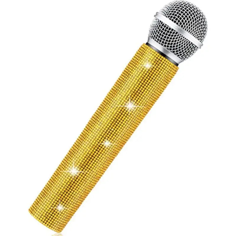 Bling Rhinestone Wireless Mic Cover – Sparkly Decorative Sleeve Mic Handle Cover Babs gold