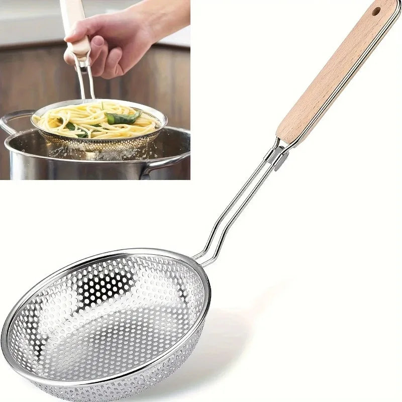 Stainless Steel Fine Mesh Skimmer Spoon – Wooden Handle Mesh Skimmer Spoon Babs