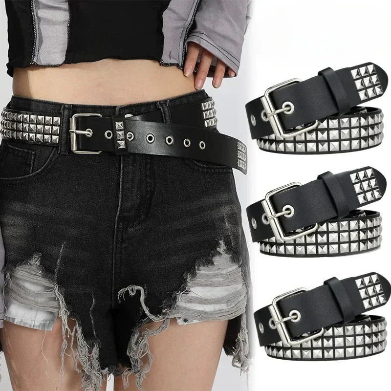 Punk Rivet Belt Metal Pyramid Studs Y2K PU Leather Unisex Punk Rivet Belt Babs