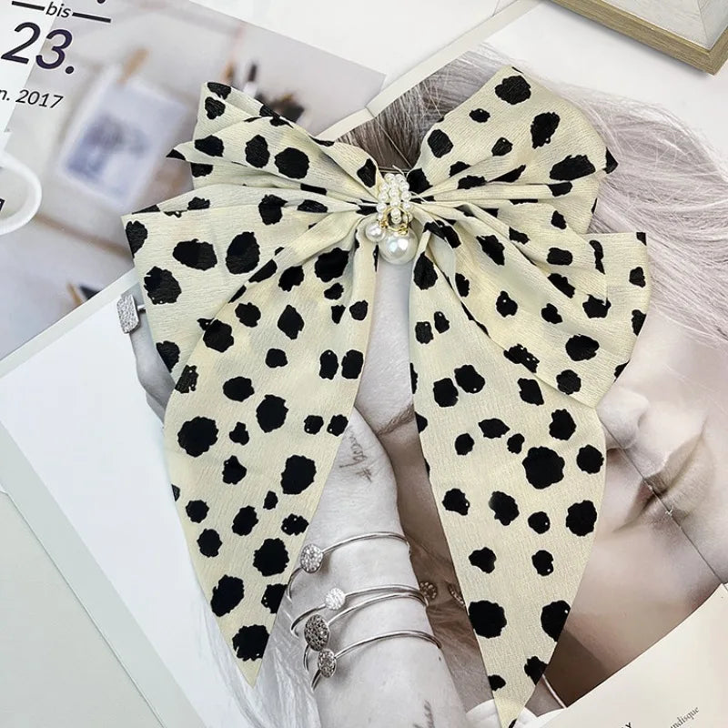 Women's Big Bow Hair Clip Faux Pearl Barrette – Vintage Style Hair Barrette Clip Babs