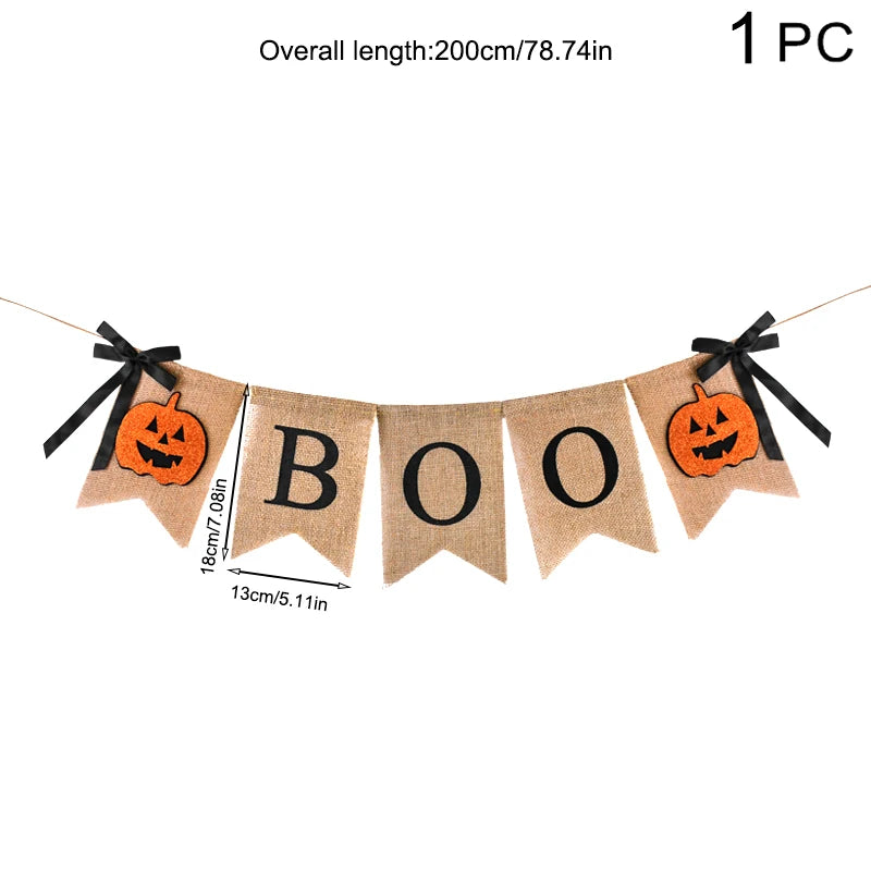 Halloween Burlap BOO Pumpkin Banner – Rustic Bunting Garland Halloween Bunting Banner Babs 1set