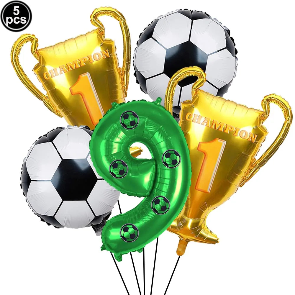 32" Soccer Football Foil Balloons Set – Birthday Party Decor Party Foil Balloons Babs Fluorescence Yellow As pictures show