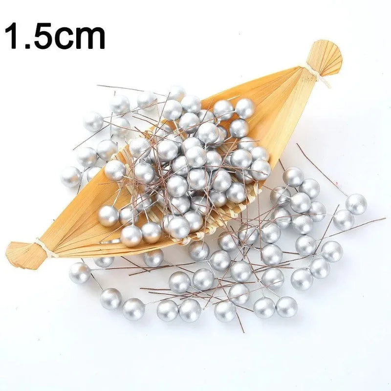 50/100Pcs Artificial Berry Christmas Ornaments – DIY Wreath Décor Christmas Ornaments Babs 1.5CM Silver 50Pcs