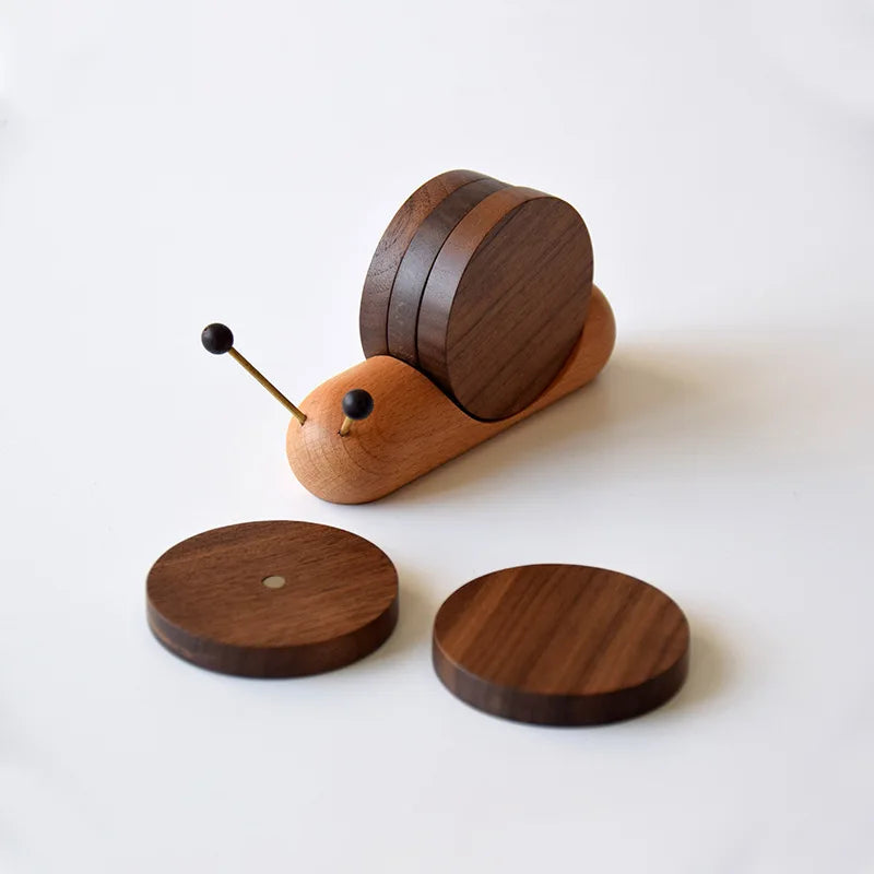 Snail-Shaped Wooden Tea Coaster Set – Heat Insulation Cup Mat Wooden Tea Coaster Babs