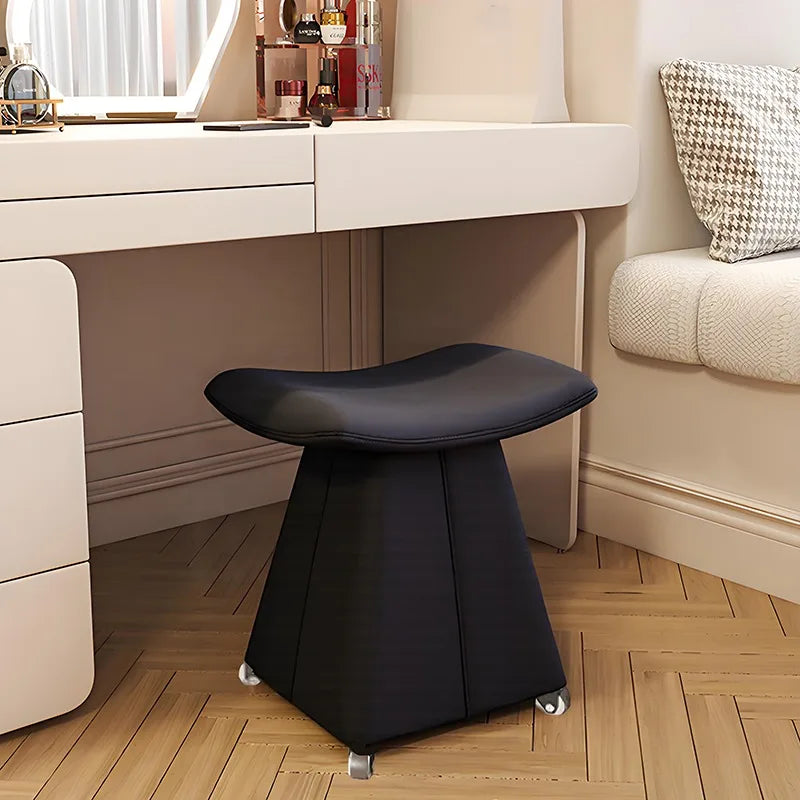 Modern Luxury Genuine Leather Makeup Stool – Solid Wood Frame Vanity Stool Babs