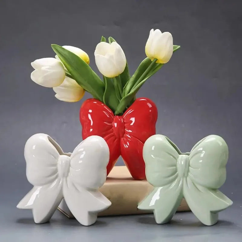 Ceramic Bow Flower Vase – Modern Bowknot Home Décor Decorative Ceramic Vase Babs