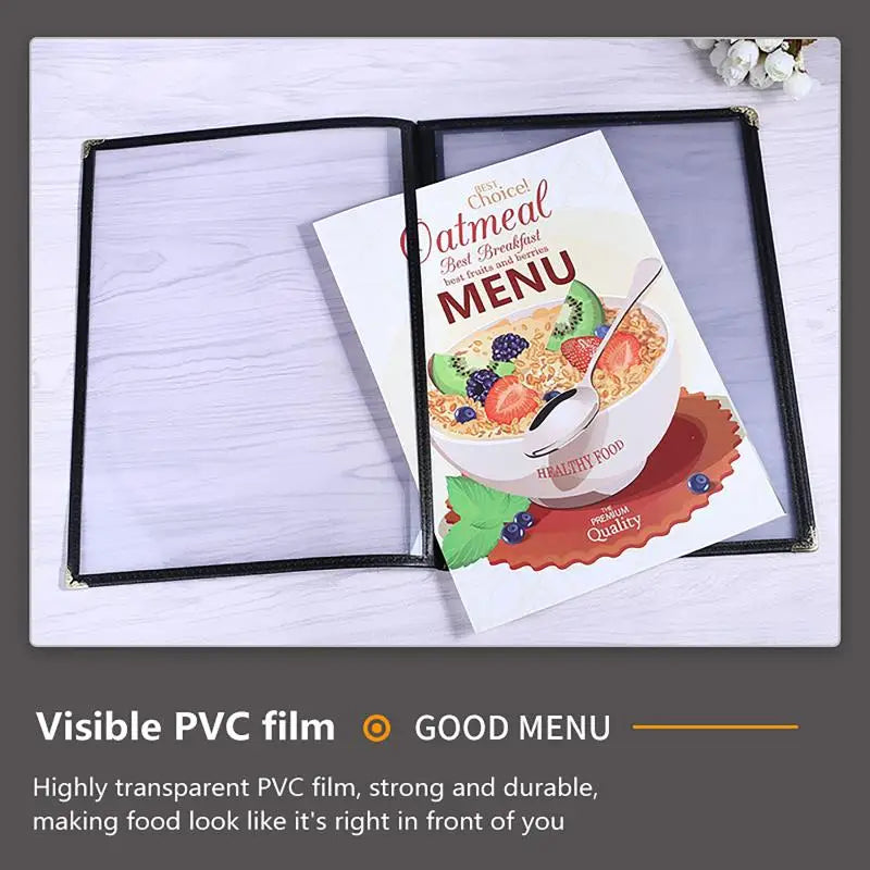 Foldable A4 PVC Transparent Menu Cover – Double Panel Holder Menu Cover Holder Babs