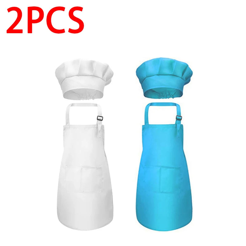 Kids Chef Apron & Hat Set – Kitchen Craft Painting PVC Apron Kids Chef Apron Set Babs 2pcs White Sky blue M