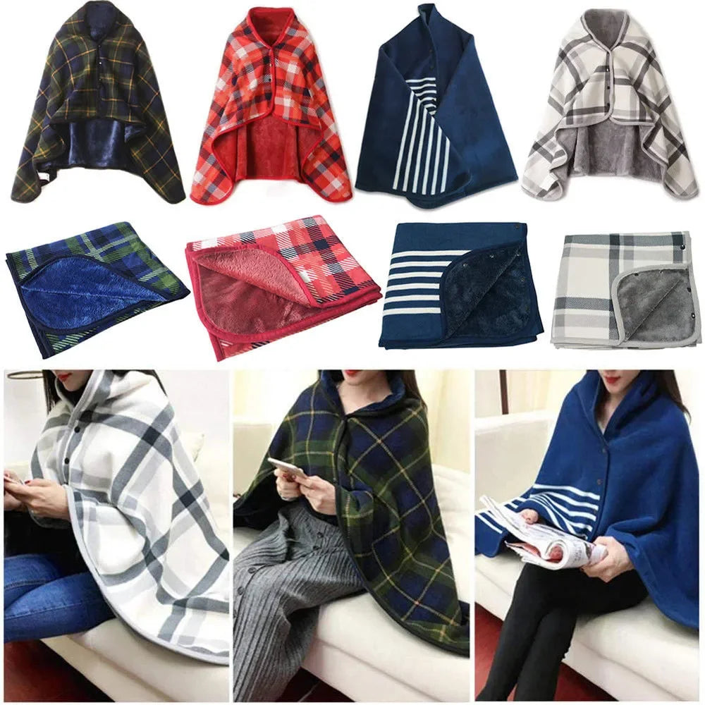 Fleece Wearable Plaid Blanket Poncho Throw – Sofa, Bed & Office Wearable Fleece Blanket Babs
