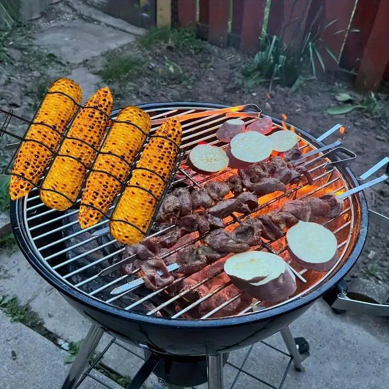 Metal BBQ Corn & Multi-Use Grilling Basket – Easy-Flip Rack BBQ Grilling Basket Babs