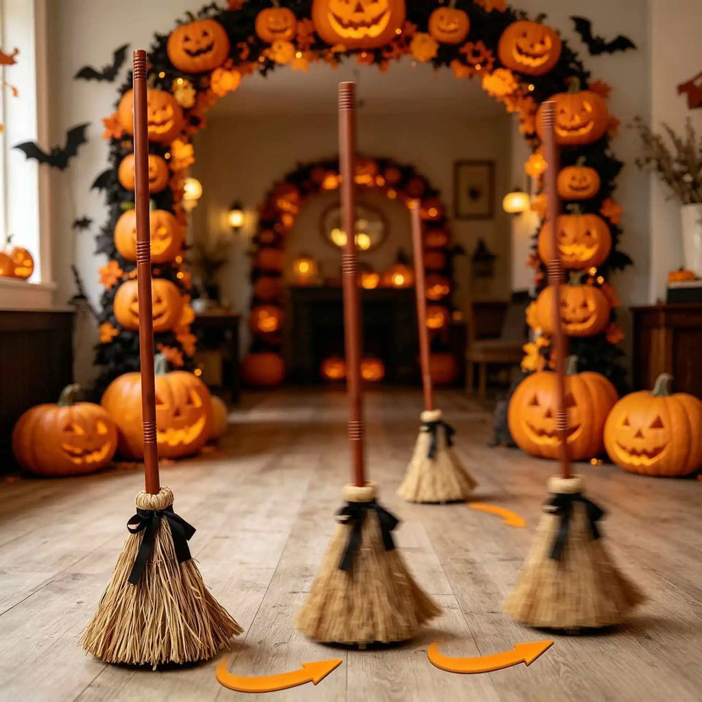 Light-Up Witch Broom with Sound & Auto-Bounce | Halloween Decor Halloween Prop Babs