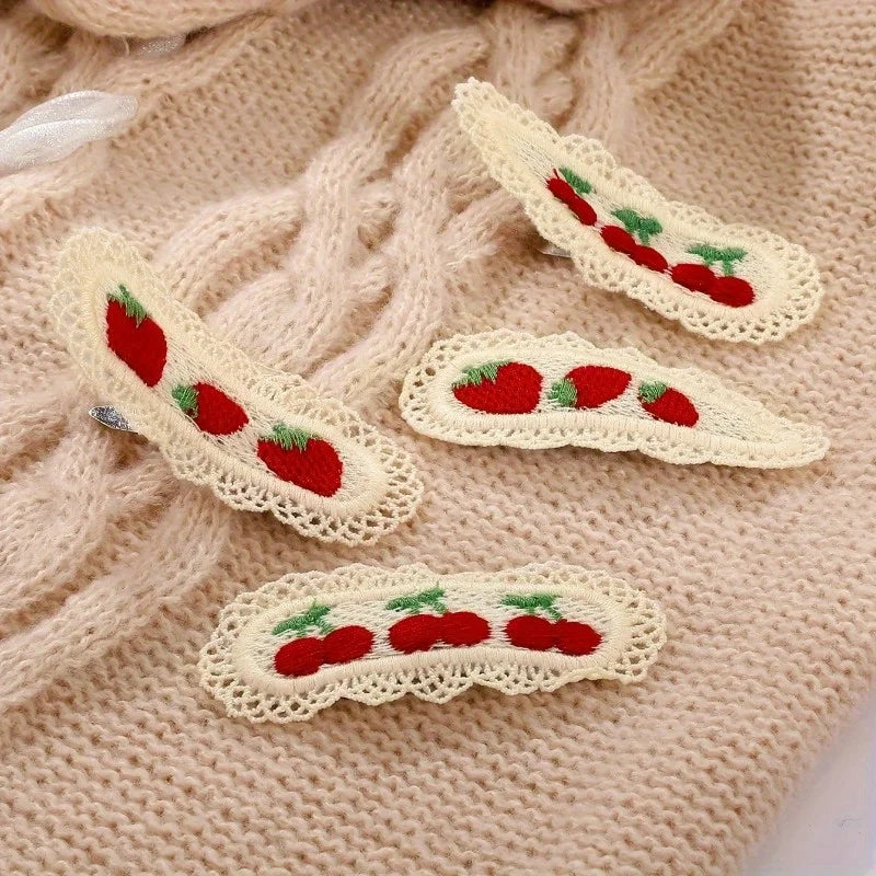 Vintage Strawberry Cherry Lace Hair Clips – 4pcs Retro Pins Hair Clips Babs