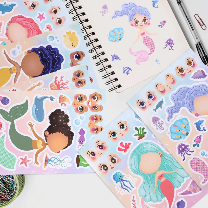 Mermaid DIY Face Sticker Puzzle – Kids Birthday Party Game Kids Sticker Puzzle Babs