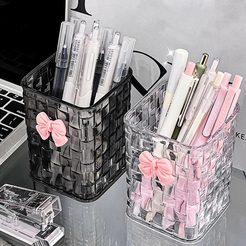 Desktop Pen Holder & Storage Box with Bow Decoration Desktop Pen Holder Babs
