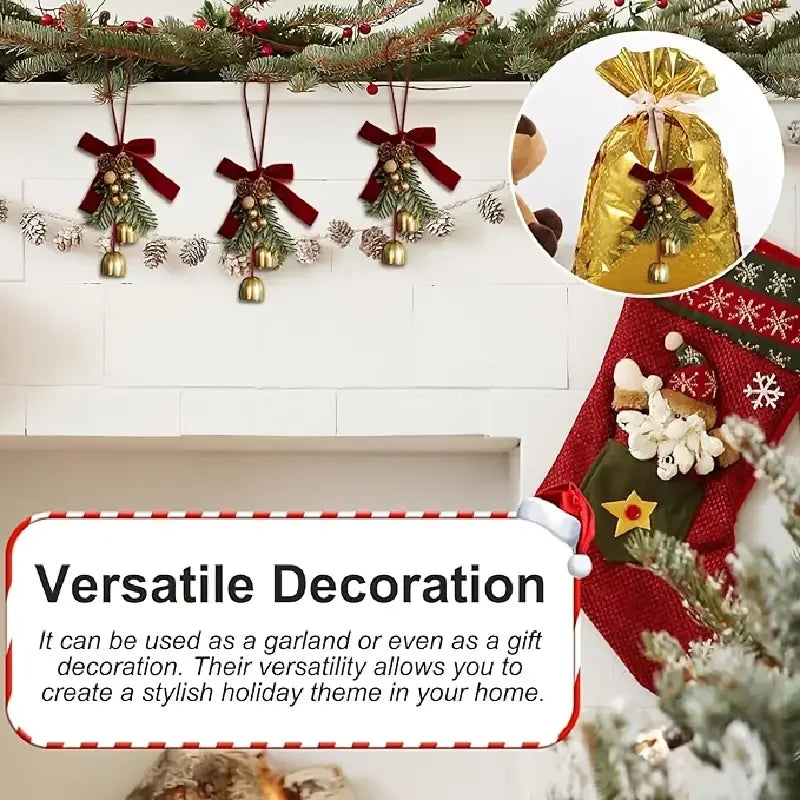Christmas Jingle Bell Hanger – Velvet Bow & Pine Cone Décor Christmas Door Hanger Babs