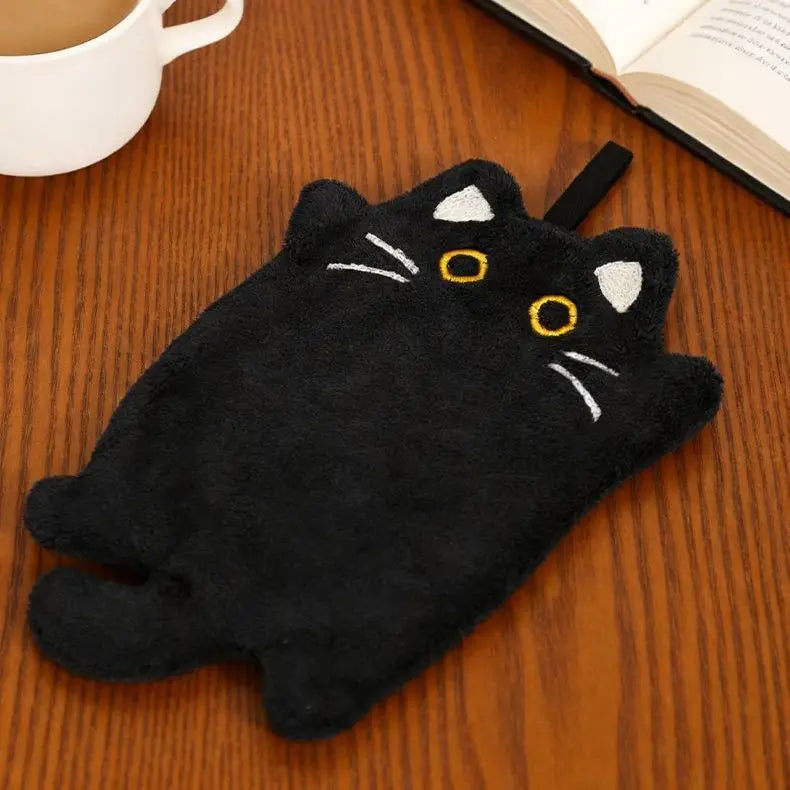 Cute Black Cat Hanging Hand Towel – Soft Coral Fleece, 30x19cm Hand Towel Babs 1PC