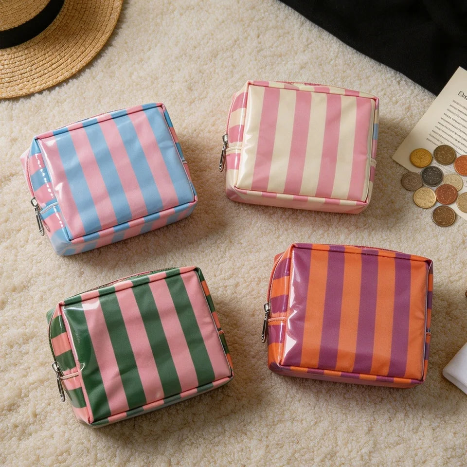 Striped Mini Makeup Bag with Zipper – Cute Cosmetic Pouch Cosmetic Pouch Babs