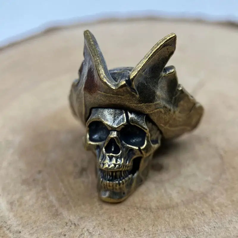 Brass Skull Captain Cowboy Hat Knife Bead EDC Lanyard Pendant Brass Lanyard Pendant Babs 1pc