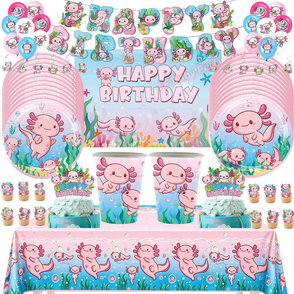 Axolotl Birthday Party Supplies – Pink Salamander Decor Kit Party Supplies Kit Babs