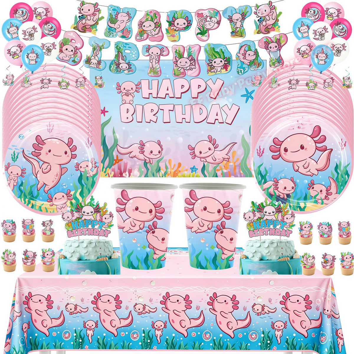 Axolotl Birthday Party Supplies – Pink Salamander Decor Kit Party Supplies Kit Babs