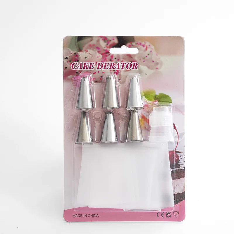 8-Piece Silicone Piping Bag & Steel Nozzle Cake Decorating Set Cake Decorating Set Babs