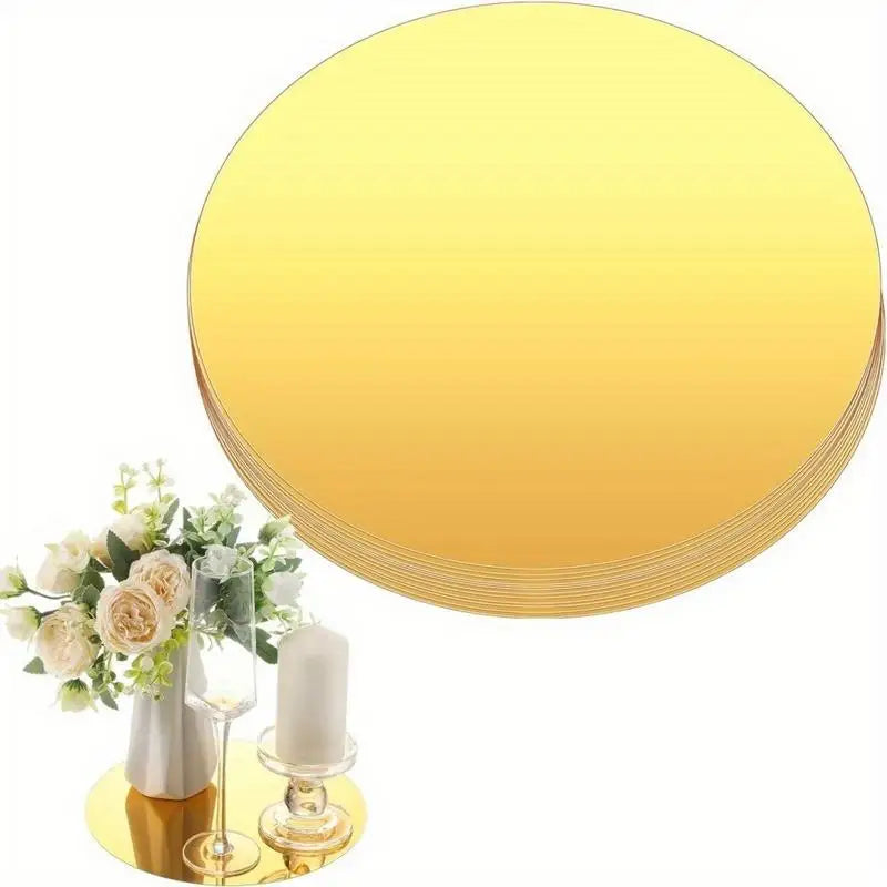 6pc Round Acrylic Mirror Plates – Candle Tray & Centerpiece Decorative Mirror Tray Babs