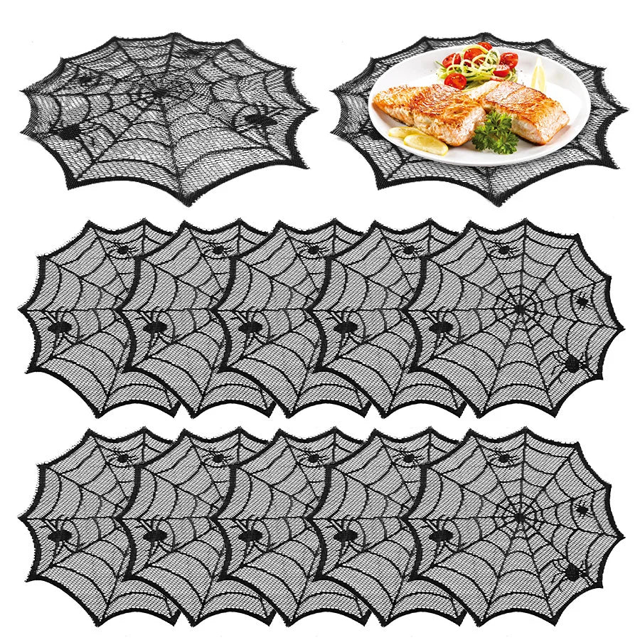 4pcs Halloween Spider Web Black Lace Placemats | Table Decor Halloween Placemats Babs