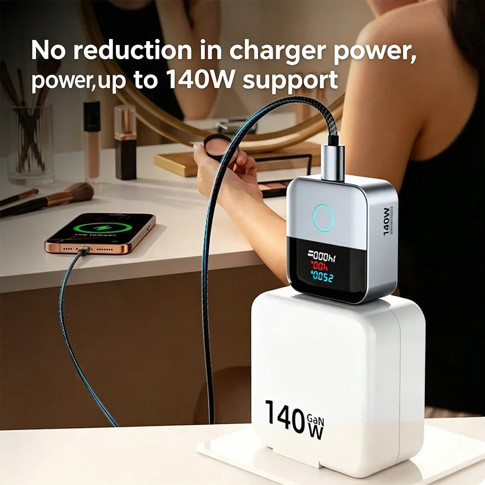 USB-C Auto Disconnect Charger Adapter 140W Digital Display USB-C Charger Adapter Babs