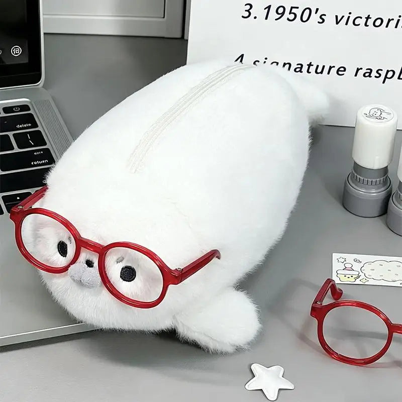 Cute Seal Plush Pencil Case – Large Capacity Stationery Bag Plush Pencil Case Babs