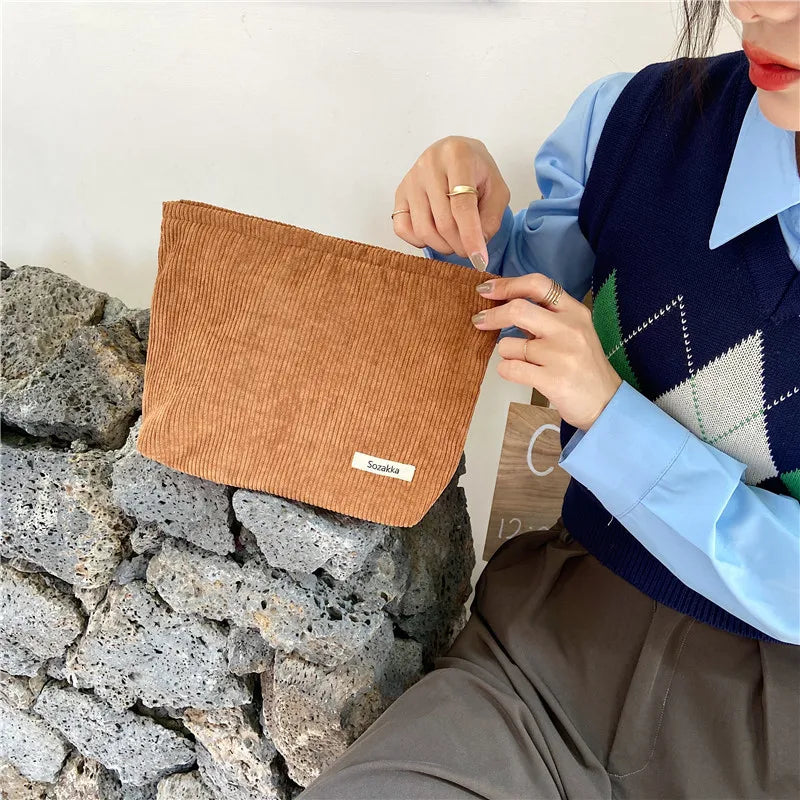 Women's Large Corduroy Makeup Bag – Travel Organizer Pouch Cosmetic Bag Babs K