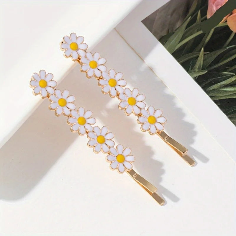 Small Daisy Alloy Flower Hairpins – Women's Floral Bangs Clip Flower Hairpins Babs