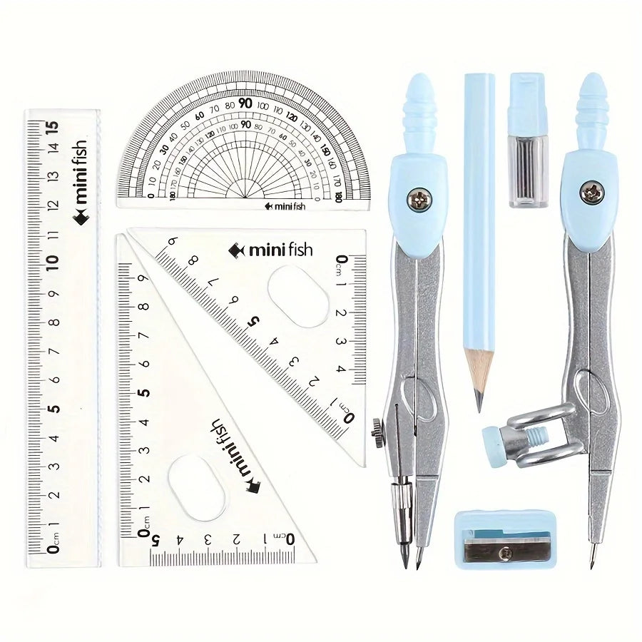 9-Piece Student Drawing Tool Set – Compass, Ruler & Protractor Geometry Drawing Set Babs