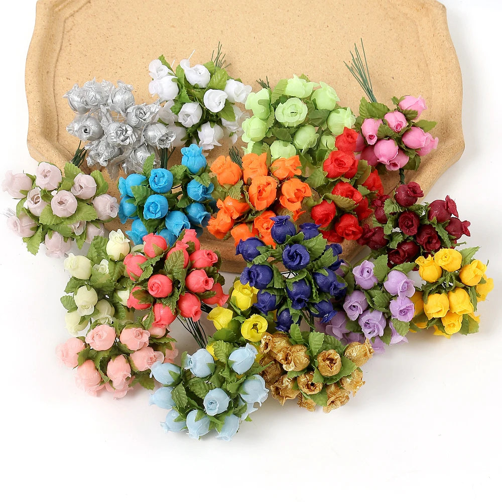 12Pcs Mini Silk Artificial Rose Bouquet for Wedding & Home Decor Artificial Flower Bouquet Babs