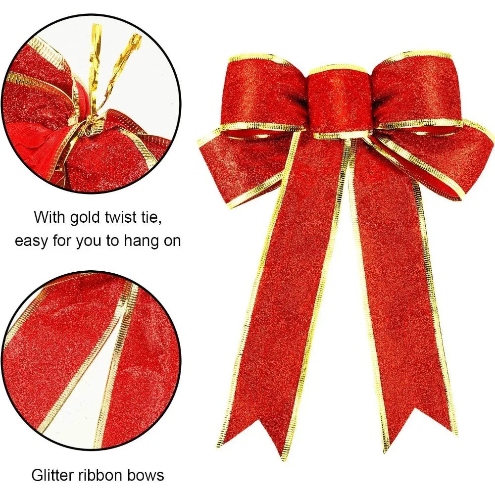 2Pcs 22cm Sparkling Christmas Bow Tree Hanging Ornaments Christmas Bow Ornaments Babs