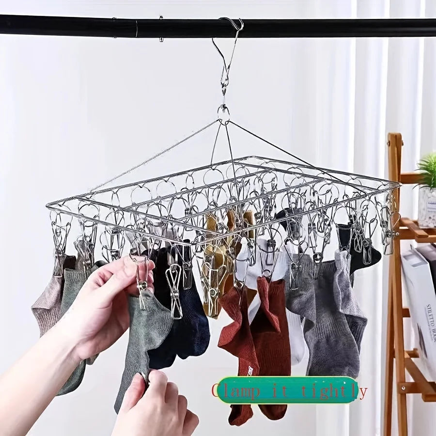 Stainless Steel Clothes Rack – Windproof Clip & Rotating Hook Laundry Drying Rack Babs