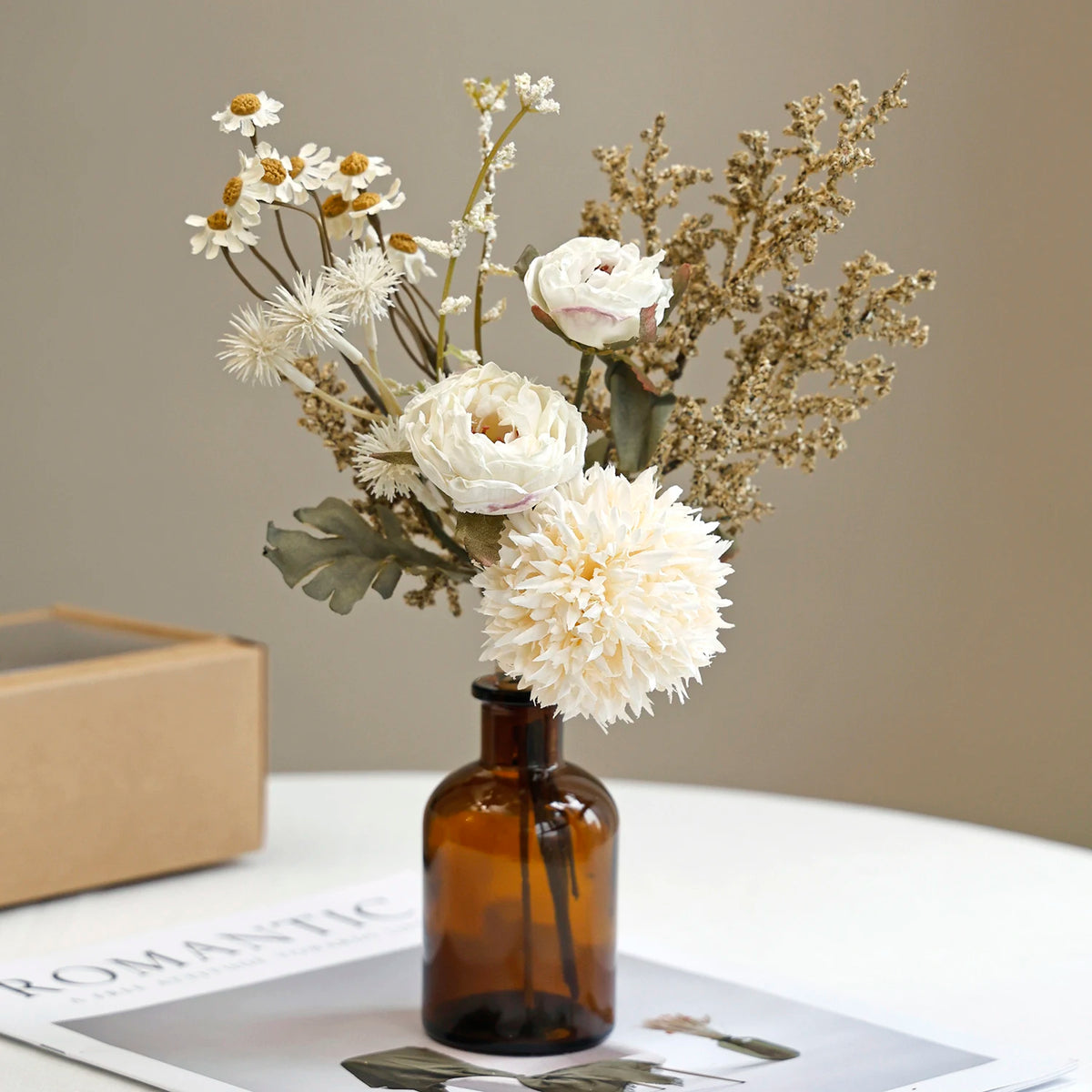 Silk Peony Artificial Flower Bouquet – Wedding & Home Décor Artificial Flower Bouquet Babs color 2 with vase 1 pc