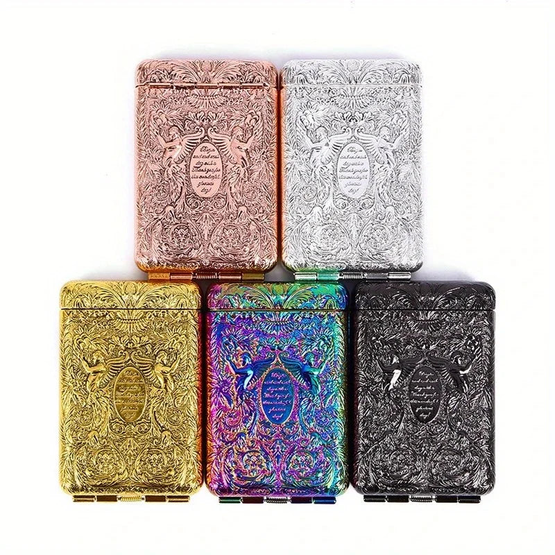 Retro Hand-Carved Metal Cigarette Case – 14 Cigarettes Metal Cigarette Case Babs