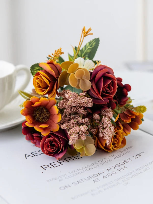 Silk Rose Artificial Flower Bouquet – Wedding & Home Décor Artificial Flower Bouquet Babs Orange 1 PC