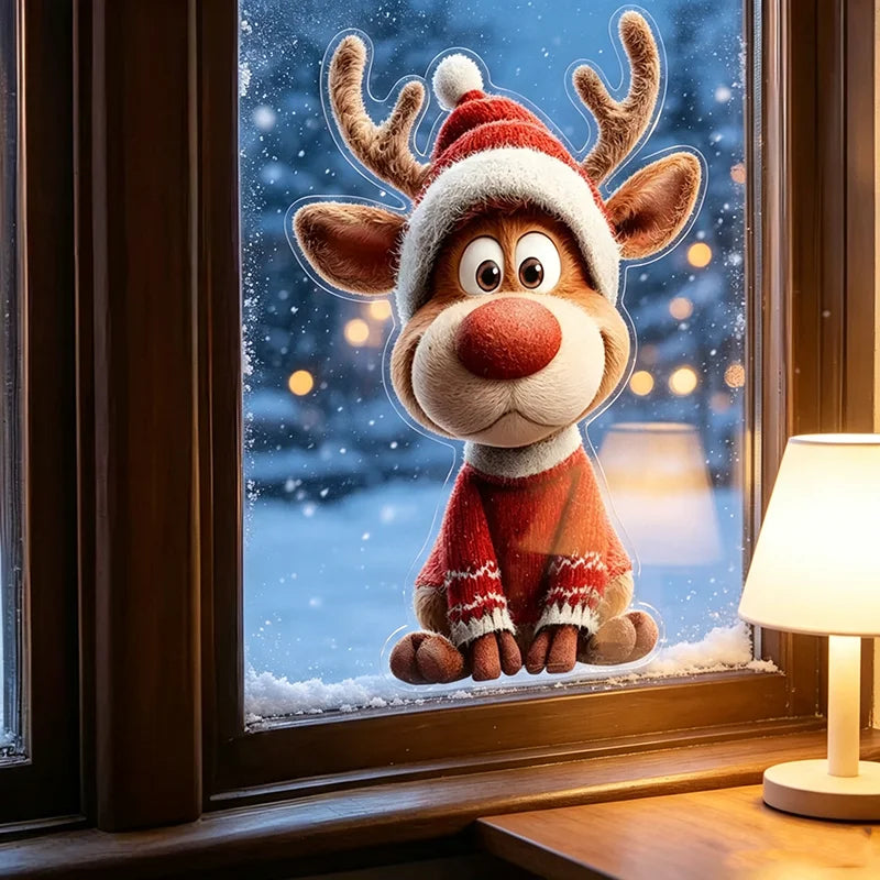 Christmas Reindeer Window Cling Stickers – Waterproof Vinyl Decals Window Cling Stickers Babs