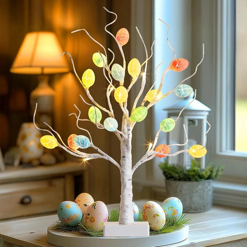 Easter LED Birch Tree with 24 Egg Ornaments | Spring Table Decor Easter Tree Decoration Babs