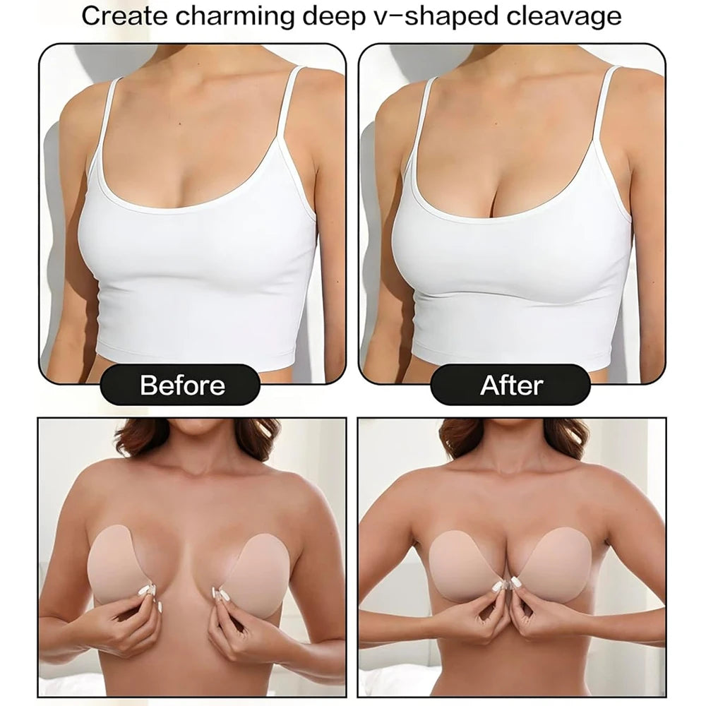 2Pcs Strapless Stick-On Bra Invisible Adhesive with Nipple Covers Adhesive Stick-On Bra Babs
