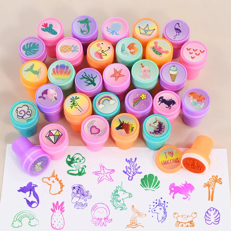 10-Pack Unicorn Mermaid Self-Ink Stamps – Kids Party Favors Self-Ink Craft Stamps Babs