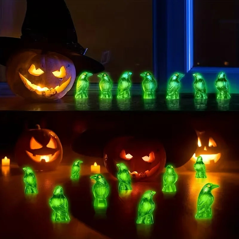 20pcs Glow in the Dark Black Crow Figurines – Halloween Decor Halloween Figurines Babs