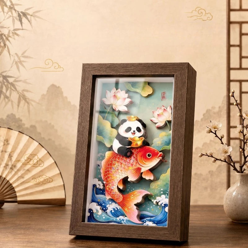 Giant Panda 3D Paper-Cut Craft Frame | Chinese Desktop Decor 3D Paper-Cut Frame Babs