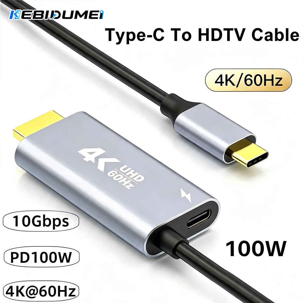 KEBIDUMEI USB-C to HDMI Cable 4K 30Hz Adapter & 100W PD Charging USB-C HDMI Adapter Babs