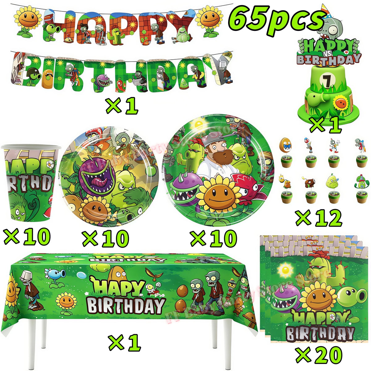 Plants vs. Zombies Birthday Party Decoration Kit Birthday Party Kit Babs 65pcs