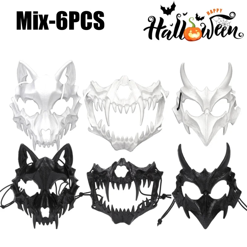 Halloween Skeleton Half Face Mask – Anime Cosplay Costume Prop Costume Face Mask Babs Mix-6PCS