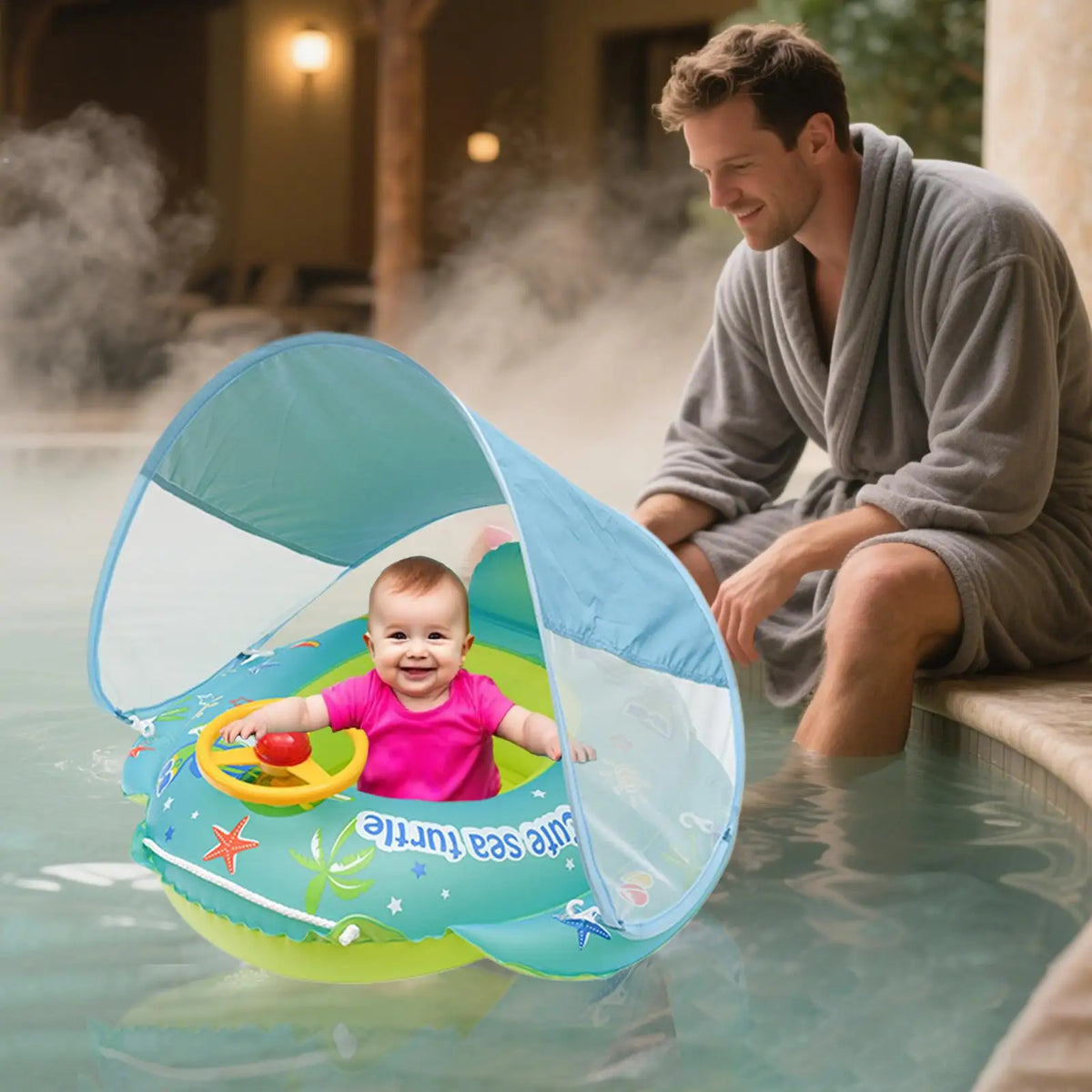 Kids Inflatable Pool Float with Sunshade Canopy & Steering Wheel Kids Pool Float Babs