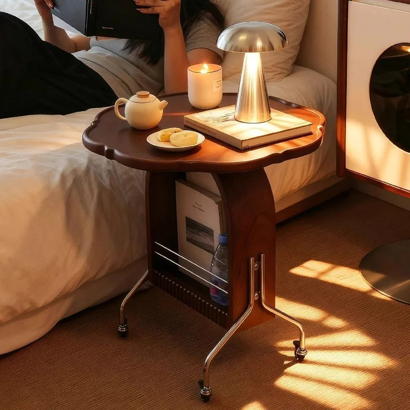 Solid Oak Mobile Coffee Table with Rollers & Storage Mobile Coffee Table Babs