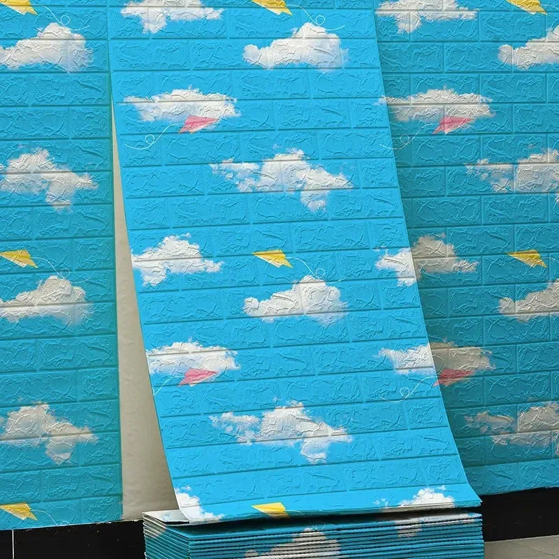 3D Brick Peel & Stick Wallpaper 70cm×10m – XPE Foam Wall Sticker Peel & Stick Wallpaper Babs 70cmX1000cm Blue sky